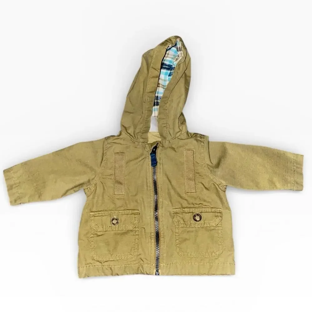 Carter's Boy's Chore Hooded Jacket Baby 6 Months Beige Khaki Lined Big Pockets